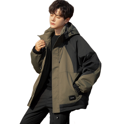 鸭鸭短款男士羽绒服2025新款冬季连帽加厚保暖派克服鸭绒防寒外套