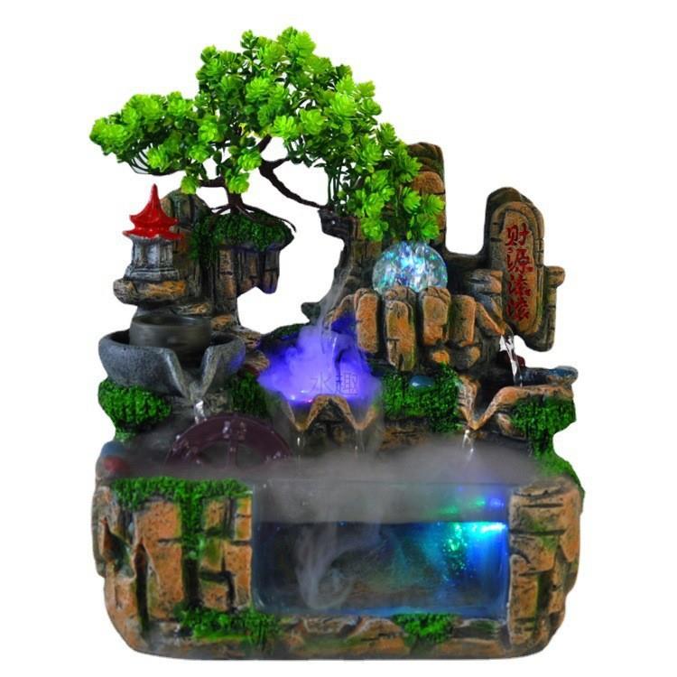 树脂工艺品创意玻璃鱼缸仿真树微景观山水流水喷泉收银台摆件