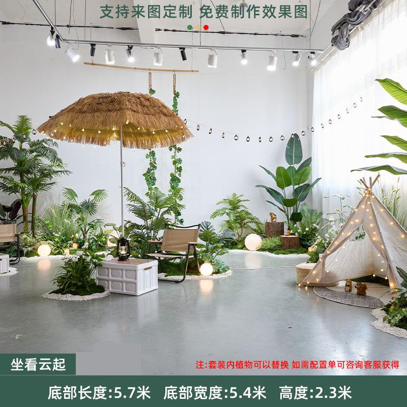 仿真绿植造景室内露营风组合大型橱窗仿真植物盆栽仿真树景观设计