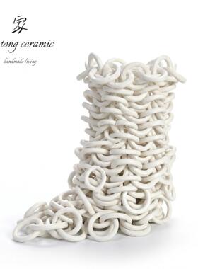 现简约艺术家居软装白色陶瓷花复古侘寂饰品中古装饰品花器