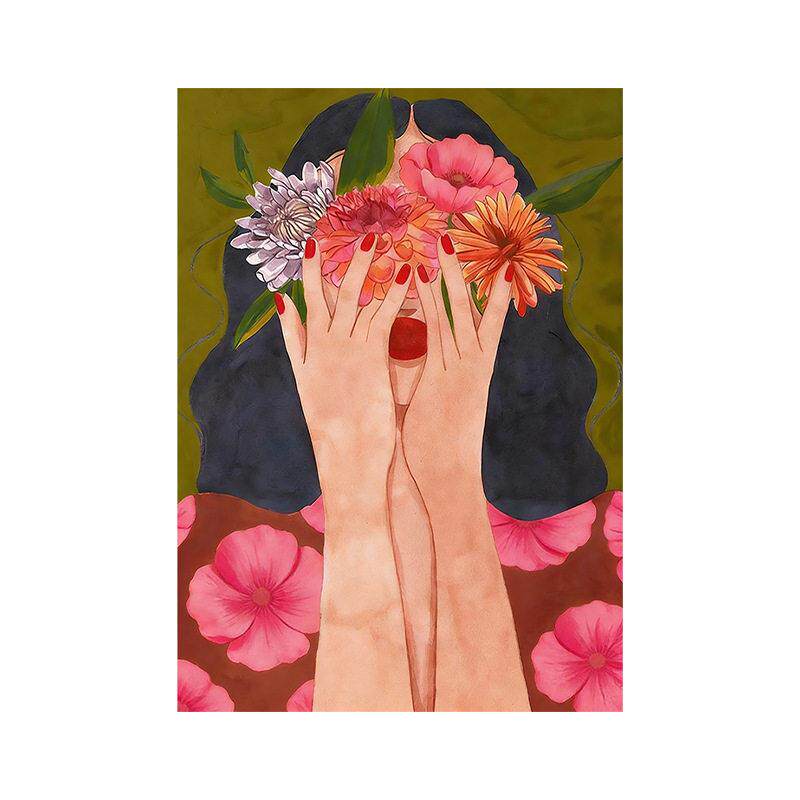 花季少女客厅装饰画玄关抽象人物手绘油画女孩房间卧室中古风挂画