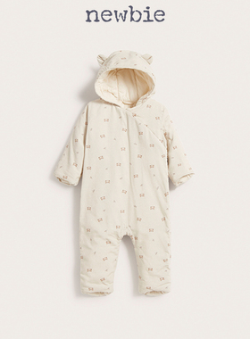 Newbie瑞典进口童装秋冬婴儿加厚保暖泰迪熊连帽连体服可爱居家