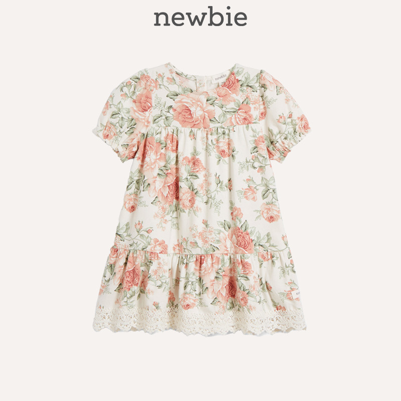 Newbie瑞典童装春夏婴儿裙子花卉春日玫瑰印花公主连衣裙