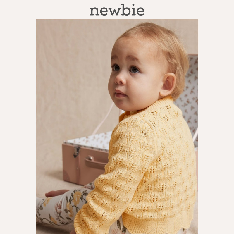 Newbie瑞典进口童装春夏婴儿黄色有机棉针织开衫毛衣薄款毛衫百搭