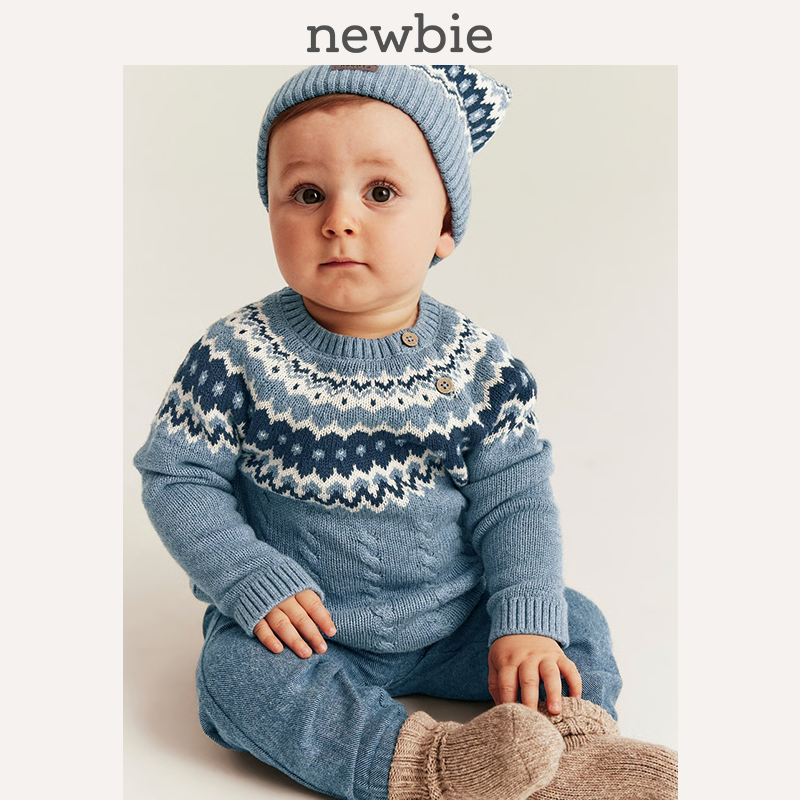 Newbie瑞典进口童装秋冬婴幼儿有机棉费尔岛套头毛衣保暖针织衫