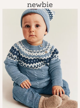 Newbie瑞典进口童装秋冬婴幼儿有机棉费尔岛套头毛衣保暖针织衫
