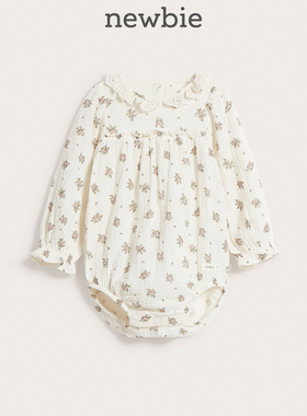 Newbie瑞典进口童装春夏婴儿有机棉白色碎花连体衣爬服优雅北欧风