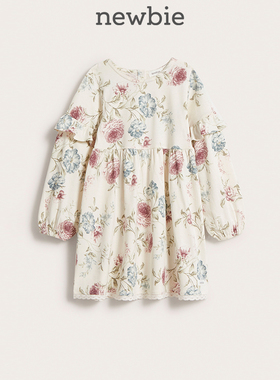Newbie瑞典进口童装儿童有机棉秋冬花卉针织裙子连衣裙温柔生日裙