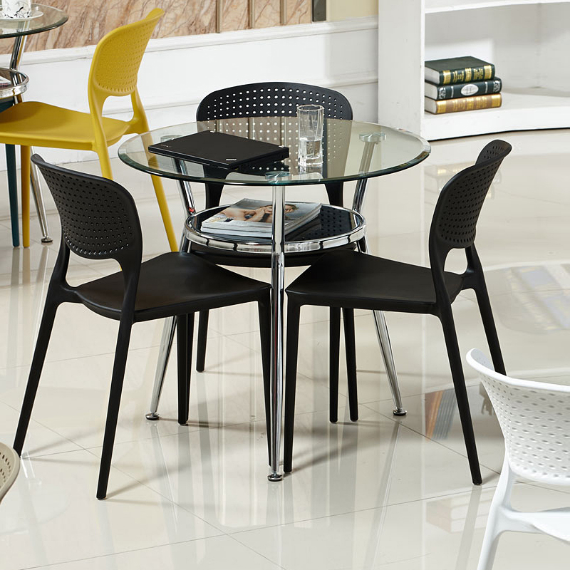 简约钢化玻璃圆桌一桌四椅 谈判桌店铺办公会议室接待洽谈桌椅组