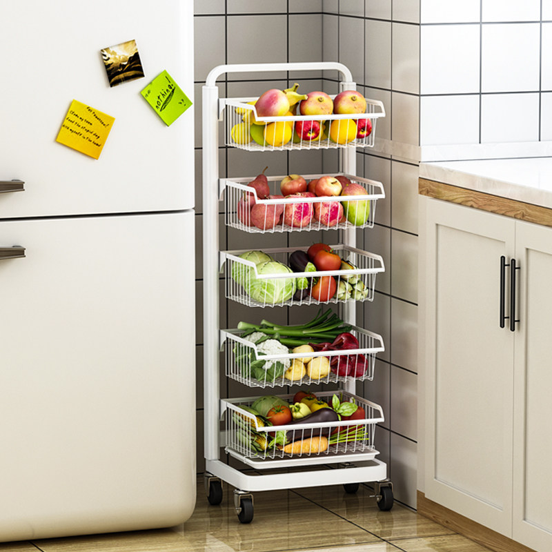 厨房蔬菜置物架多层落地家用放水果菜篮子收纳筐多功能小推车加厚