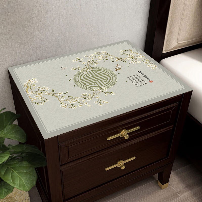 刻师傅新中式床头柜盖布桌布防水防烫免洗皮革桌垫卧室床头柜顶防