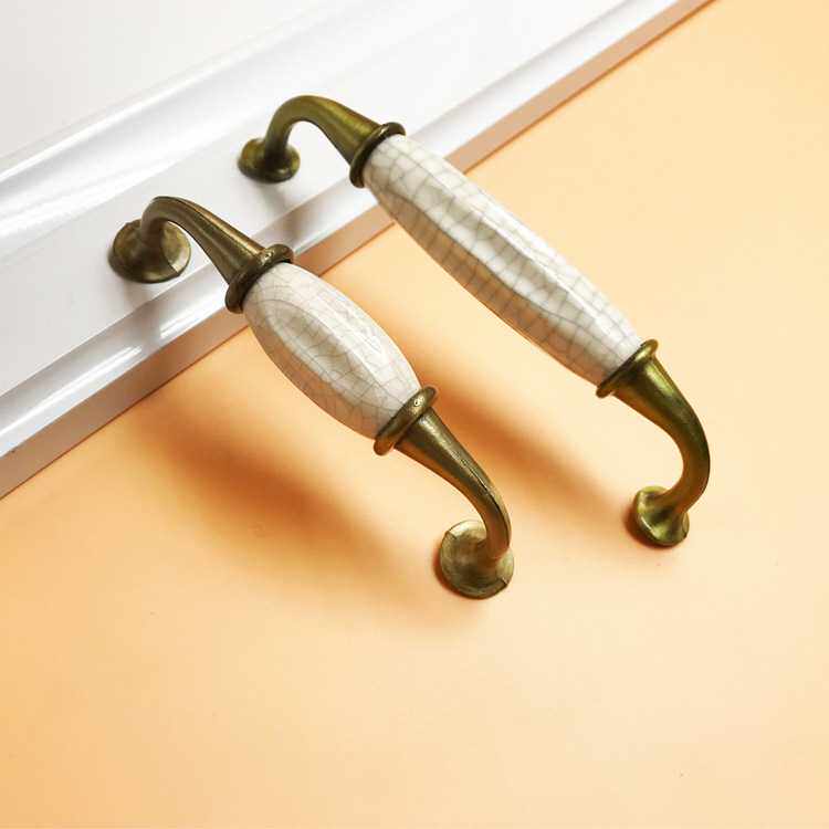 新款直销田园风门把手欧式黑白陶瓷铝拉手 橱柜衣柜鞋柜门抽屉铝