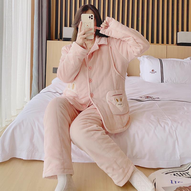 新款直销新款婴儿绒加厚夹棉现货月子服孕妇哺乳柔软套装2025年秋