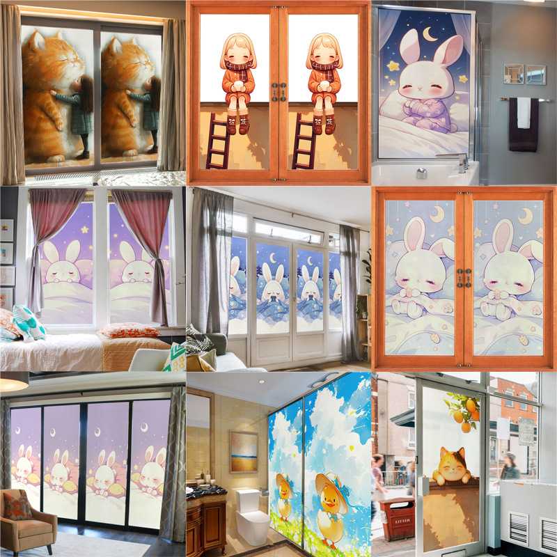 新款直销卡通清新风自粘PVC玻璃贴阳台浴室装饰贴防窥透光不透明
