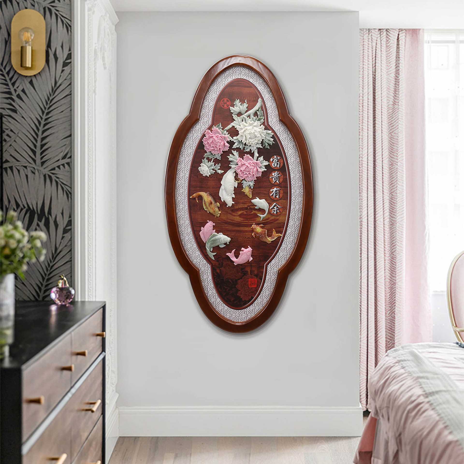 新款直销中式玄关装饰画客厅沙发背景墙实木玉雕挂画走廊卧室立体图片