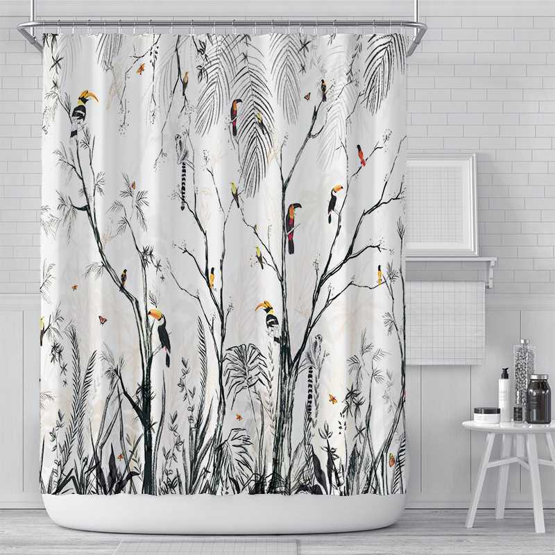 新款直销直供 跨境 创意树数码印花浴帘 防水涤纶浴室帘 淋浴帘8