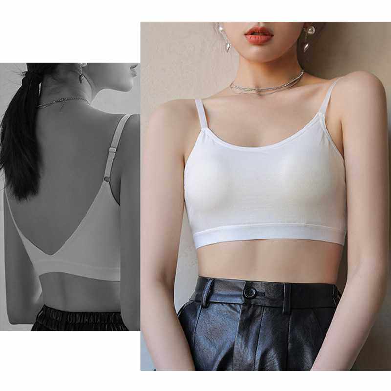 新款直销一体式固定杯女士美背内衣吊带背心可调节聚拢防下垂纯棉