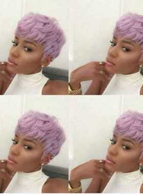 新款直销跨境新品假发hair欧美假发女短发时尚浅紫色化纤全头套Pi