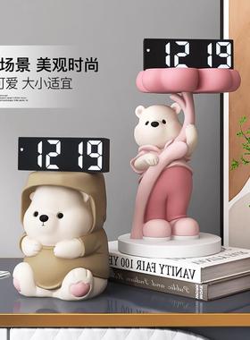 新款直销创意熊摆件数字电子时钟轻奢客厅电视柜酒柜家居装饰品床
