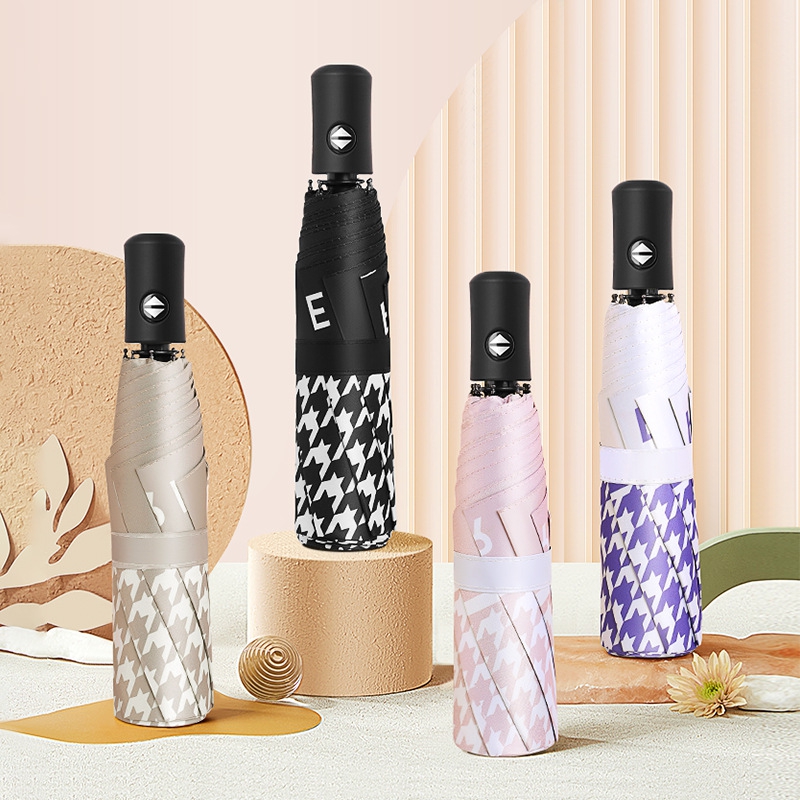 新款直销千鸟格全自动晴雨两用遮阳伞防晒伞三折叠太阳伞广告雨伞