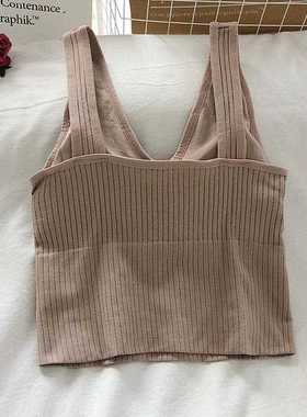 新款直销2020 新款四季风N1韩版纯色坑条V领带胸垫无钢圈美背吊带