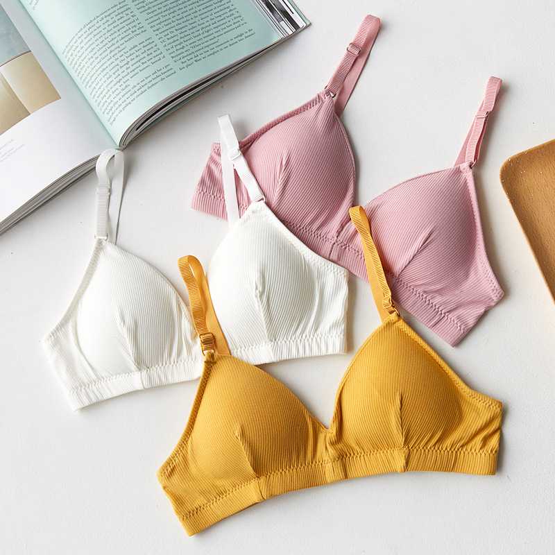 新款直销螺纹法式三角杯内衣薄款聚拢无钢圈胸罩带胸垫棉质性感吊