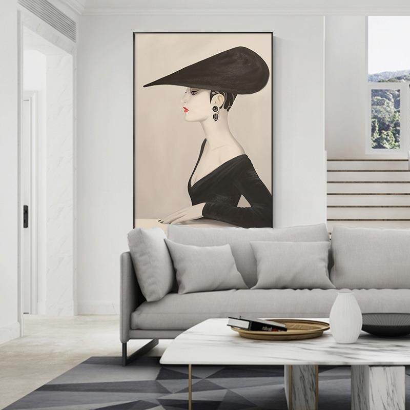 新款直销北欧现代玄关装饰画黑白人物竖版创意个性抽象简约挂画壁