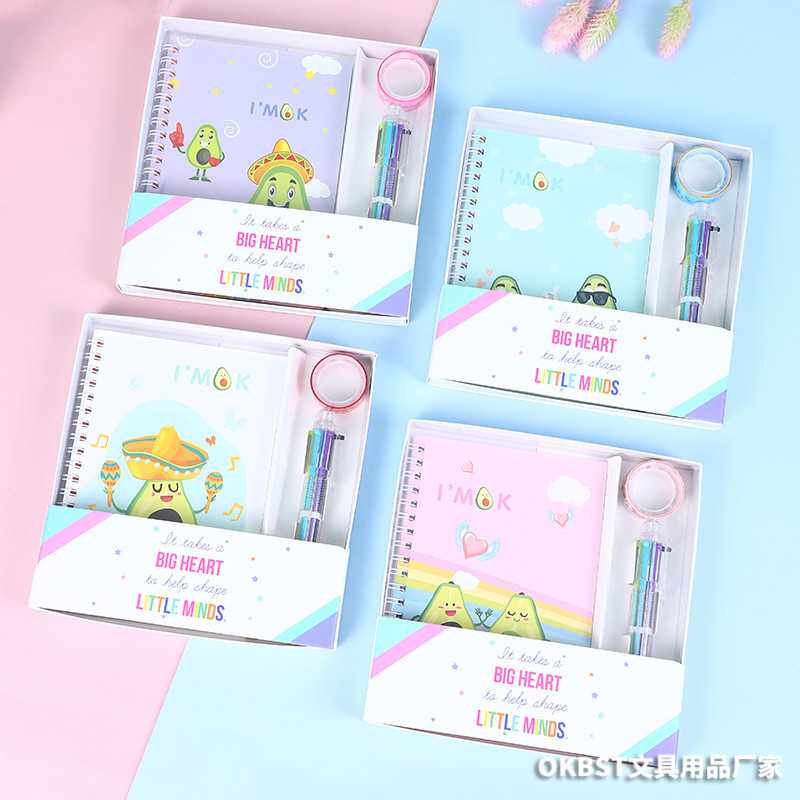 新款直销韩版卡通仙人掌创意学生彩色圆珠笔胶带日记记事本手账本