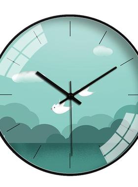 新款直销超静音家用挂钟客厅卧室卡通大鱼人物创意挂表时钟