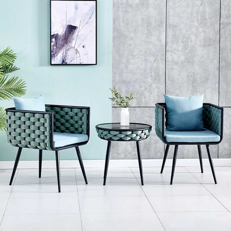 新款直销户外阳台桌椅藤椅三件套室外别墅庭院纱线露台简约休闲小