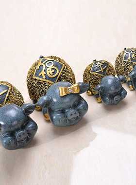 新款直销树脂工艺品欧式蓝色大号幸福猪摆件 创意客厅电视柜家居