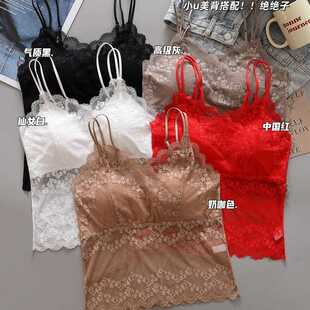 新款直销蕾丝美背背心女带胸垫文胸一体式内搭长款打底夏外穿网红