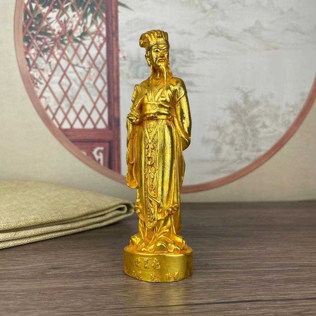 新款直销黄铜鎏金诸葛亮诸葛孔明铜像仿古工艺品供奉家居装饰品摆