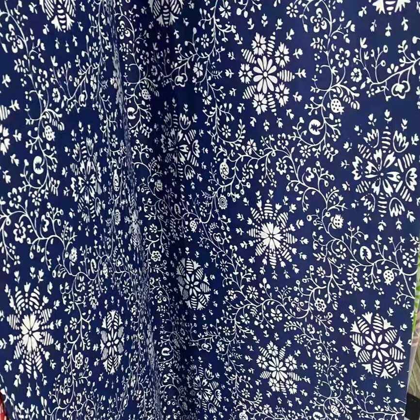 新款直销2.4宽幅乌镇蓝印花帆布 农家乐蜡染布料中国风兰花布桌布