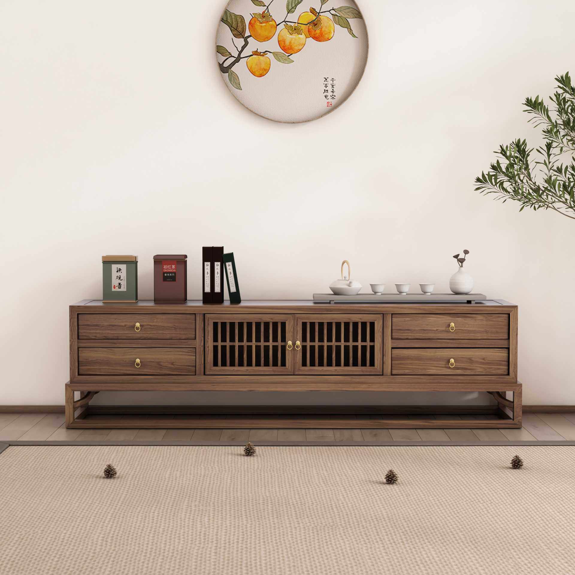 新款直销实木电视柜新中式简约现代小户型卧室地柜多功能茶几中式,住宅家具,电视柜,淘宝优惠券,粉丝福利购,淘宝优惠卷