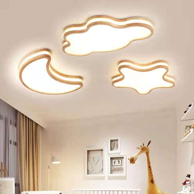 日式儿童房led星星吸顶灯北欧原木异形网红卧室云朵调光超亮,3C数码配件,USB灯,淘宝优惠券,粉丝福利购,淘宝优惠卷