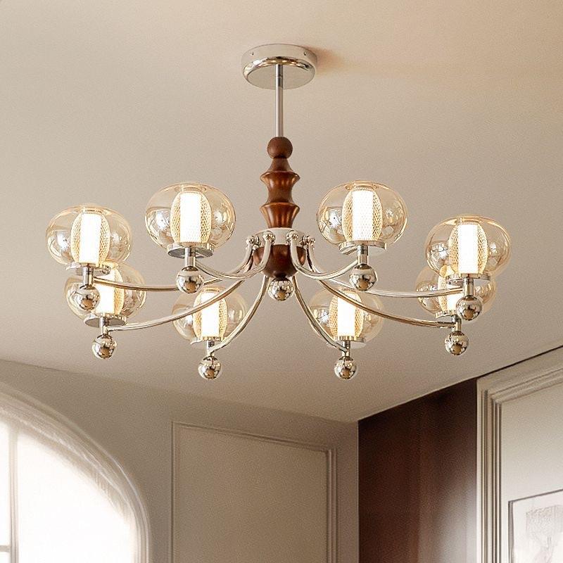 法式中古风客厅吊灯复古胡桃木色卧室酒店房间灯vintage中山灯具