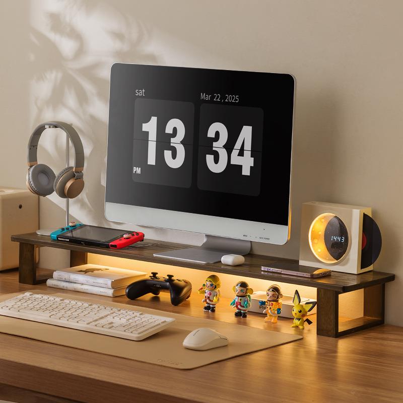 黑胡桃木支架置物架台式电脑桌面显示器增高架实木显示屏底座垫高