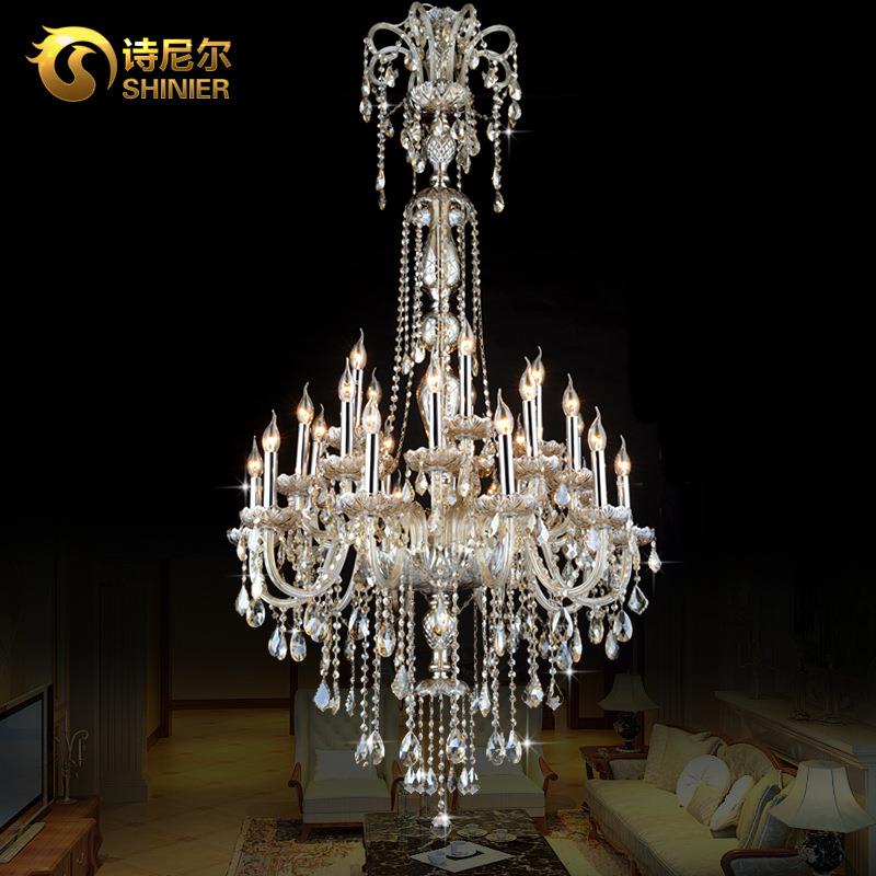 复式楼水晶灯别墅客厅餐厅灯欧式现代简约奢华酒店旋转楼梯长吊灯