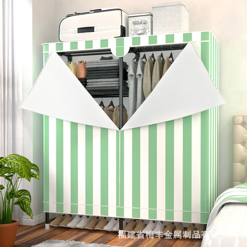 金属网框简易衣柜桃皮绒布衣柜拉链全封闭防尘收纳挂衣橱