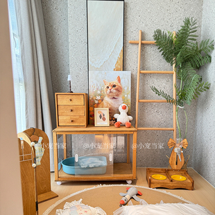 猫砂柜猫厕所猫窝全透纯实木猫厕半封闭猫舍猫砂盆置物架可移动