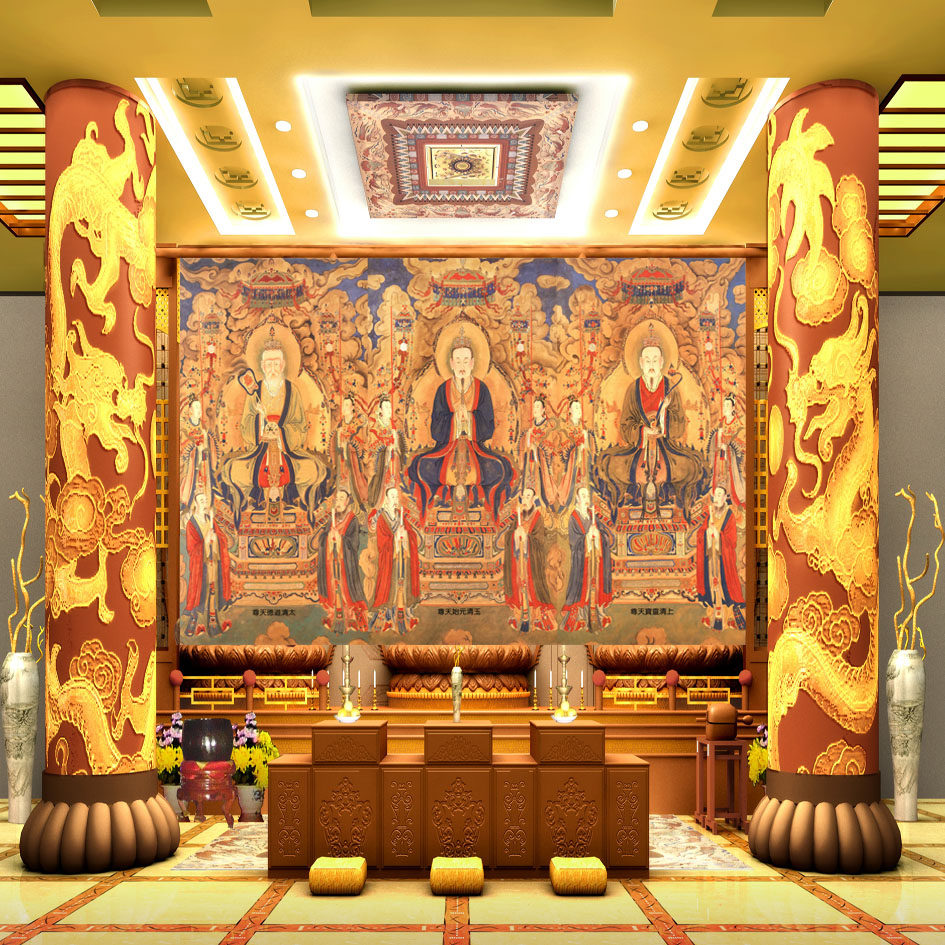 道家三清元始天尊墙纸3d壁纸无缝背景墙中式佛堂文化佛龛寺庙壁画,家装主材,定制壁画,淘宝优惠券,粉丝福利购,淘宝优惠卷