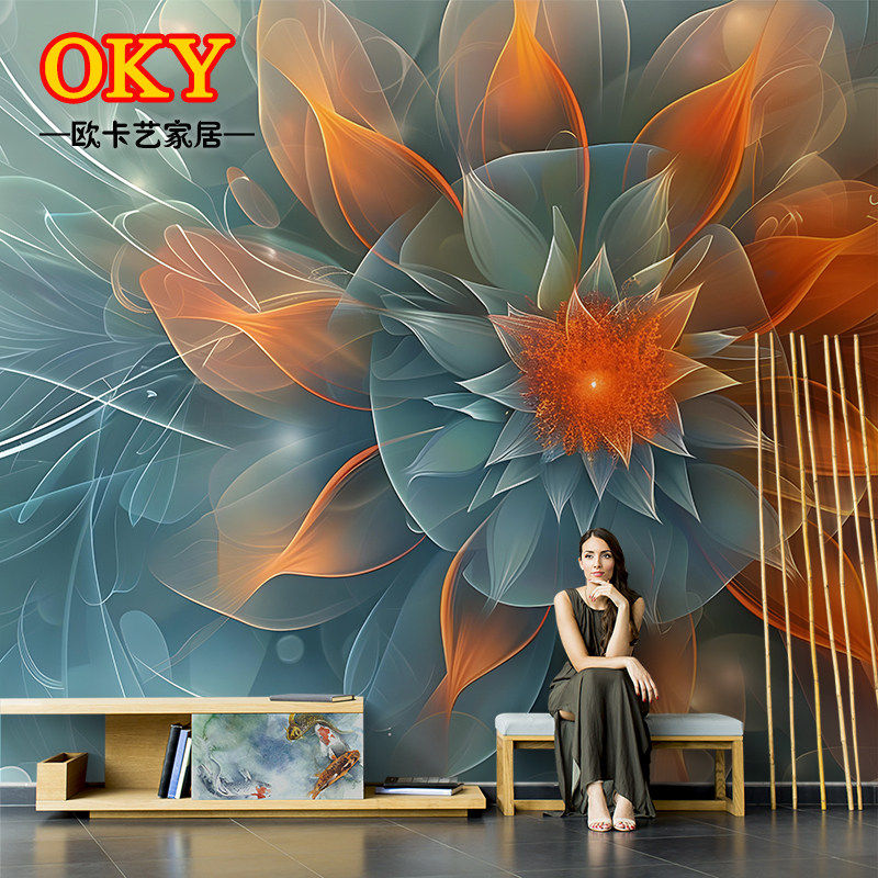 3D北欧轻奢立体花卉沙发壁画客厅背景墙纸现代简约抽象花朵壁布