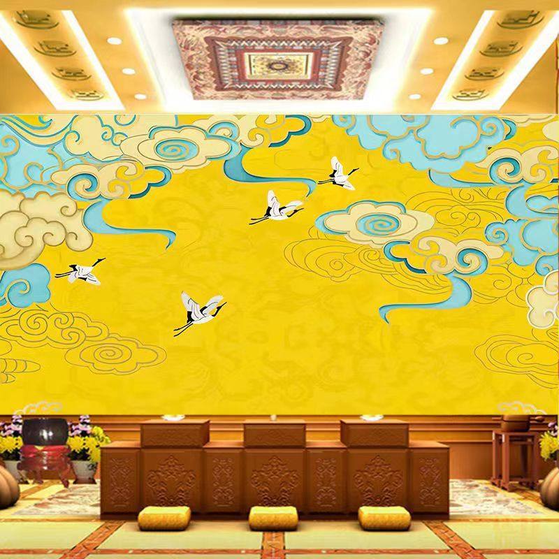 祥云背景壁画佛堂仙家堂口电视客厅背景墙布新中式国画山水画壁纸