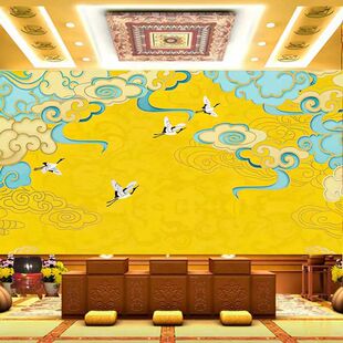 祥云背景壁画佛堂仙家堂口电视客厅背景墙布新中式 国画山水画壁纸