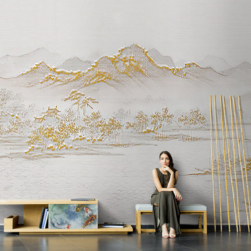 3d现代新中式客厅电视背景墙壁纸