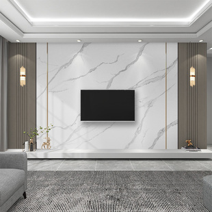 2025电视背景墙壁画定制简约现代高级大理石岩板新款 电视墙布墙纸
