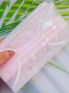 家庭护理夏天薄款一次性2层网纱口罩混搭 粉蓝白黄橙色蝴蝶潮款