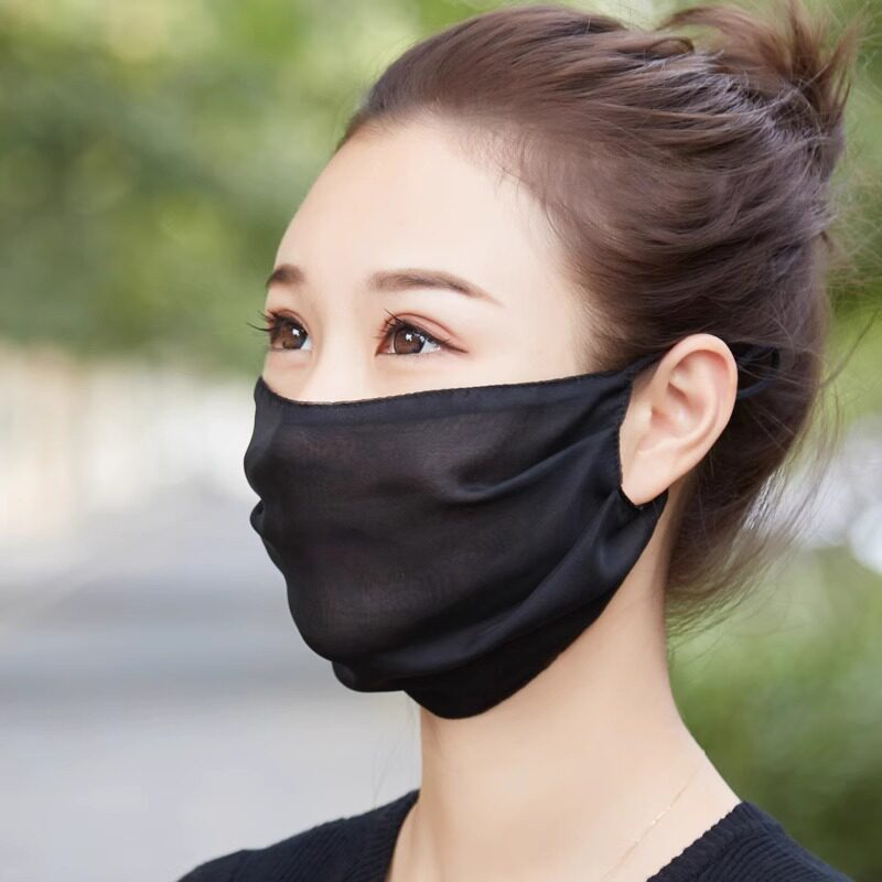 100%桑蚕丝防晒口罩春夏季薄透气真丝双层时尚遮光加大女全脸面纱