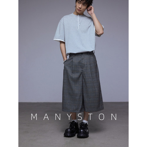 MANYSTON美式复古薄款七分短裤